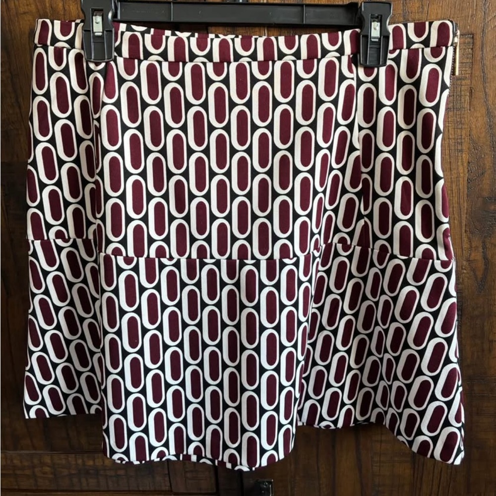Michael Kors Burgundy and White Geometric A-Line Skirt